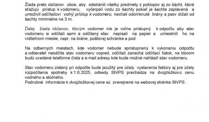 1. fotografia fotogalérie Aktuality / Oznámenie - Odpočet vodomerov - foto
