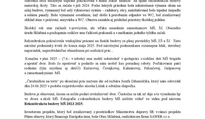 2. fotografia fotogalérie Rekonštrukcia budovy MŠ a ZŠ