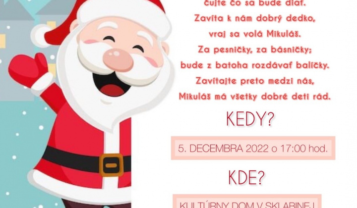 Pozvánka pre deti zo Sklabinej na stretnutie s Mikulášom