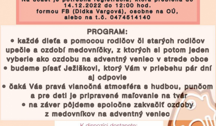 Pozvánka na pečenie medovníčkov